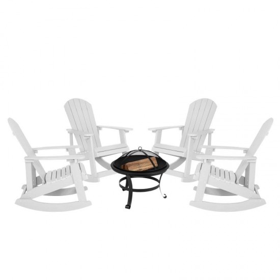 Flash Furniture Savannah 4PK White Rockers-Fire Pit JJ-C147054-202-WH-GG