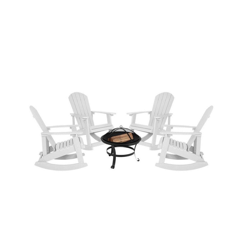 Flash Furniture Savannah 4PK White Rockers-Fire Pit JJ-C147054-202-WH-GG