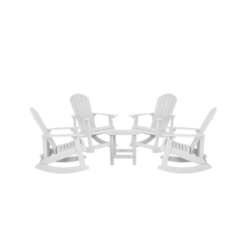 Flash Furniture Savannah 4PK White Rockers & 1 Table JJ-C14705-4-T14001-WH-GG