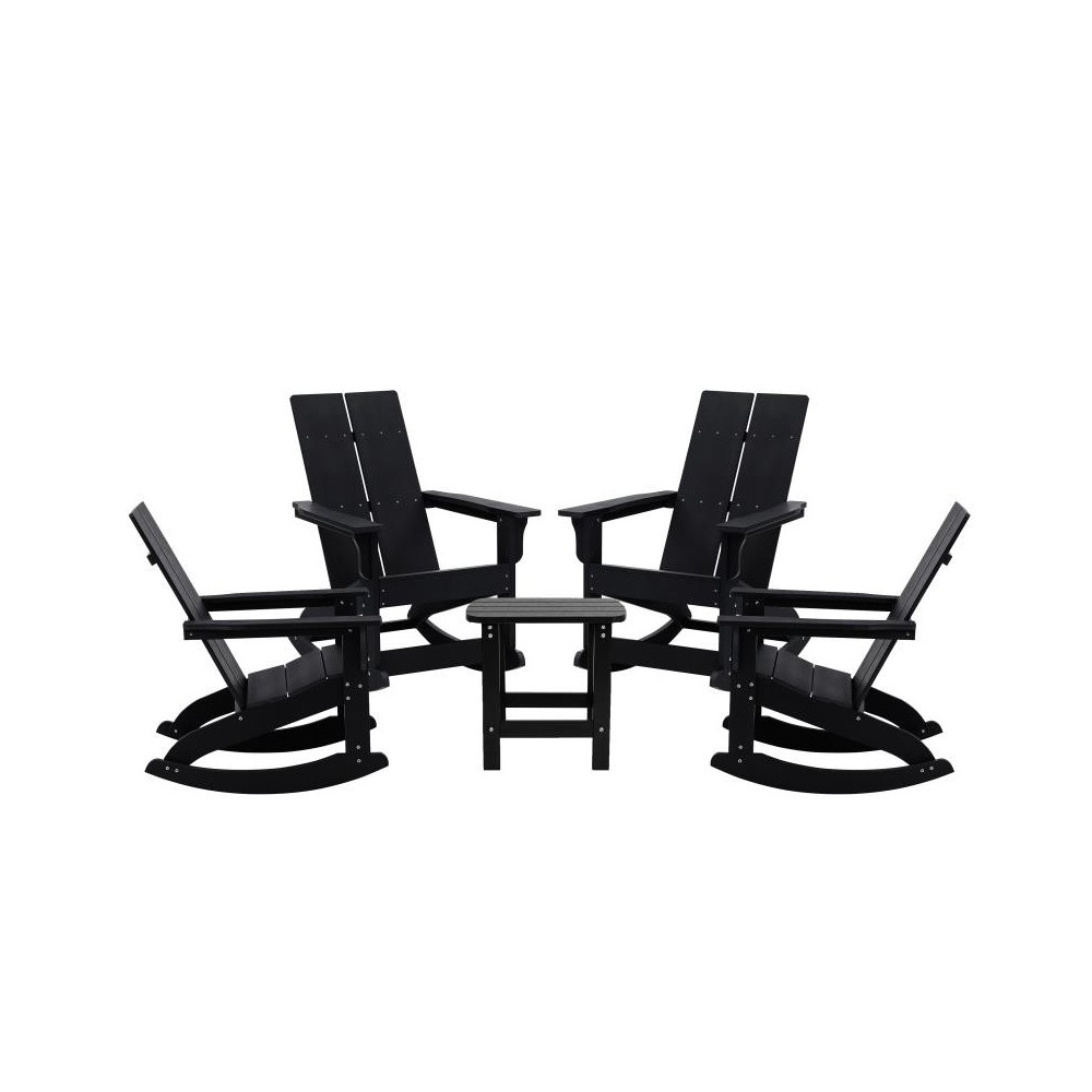 Flash Furniture Finn 4PK Black Rockers & Side Table JJ-C14709-4-T14001-BK-GG