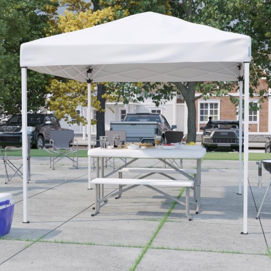 Flash Furniture Kramer Canopy Tent & Folding Bench JJ-GZ88103-WH-GG