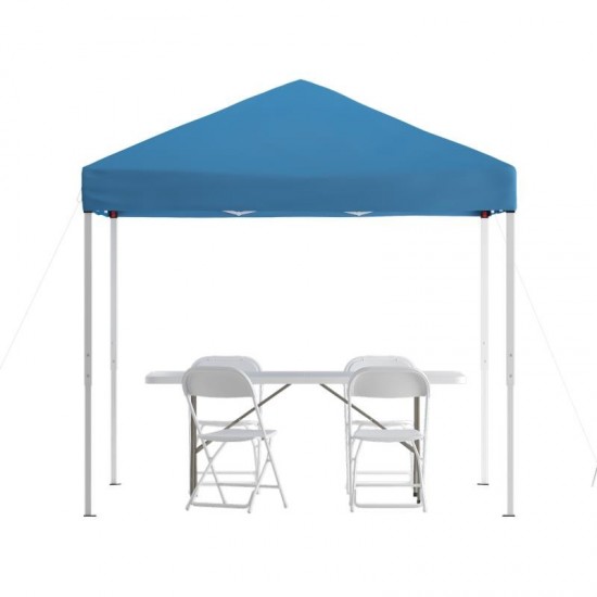 Flash Furniture Otis Canopy Tent,Table & 4 Chair JJ-GZ88183Z-4LEL3-BLWH-GG