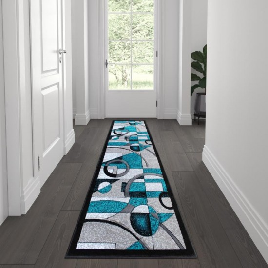 Flash Furniture Elias Collection Turquoise 2x7 Abstract Rug KP-RG950-27-TQ-GG