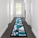Flash Furniture Elias Collection Turquoise 3x10 Abstract Rug KP-RG950-310-TQ-GG