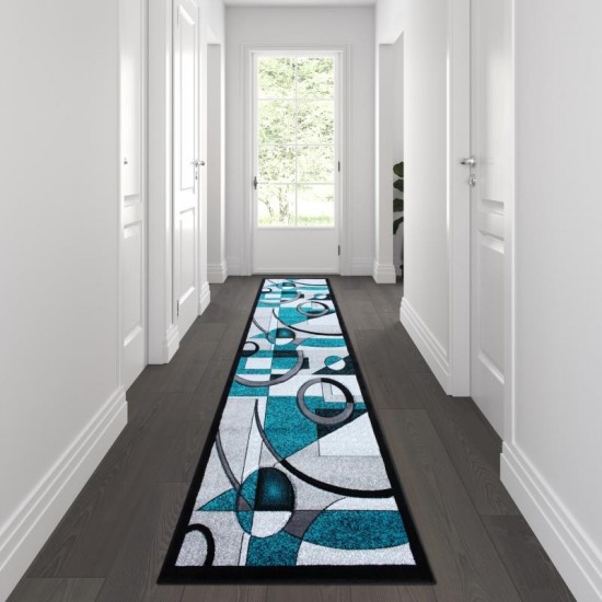Flash Furniture Elias Collection Turquoise 3x10 Abstract Rug KP-RG950-310-TQ-GG