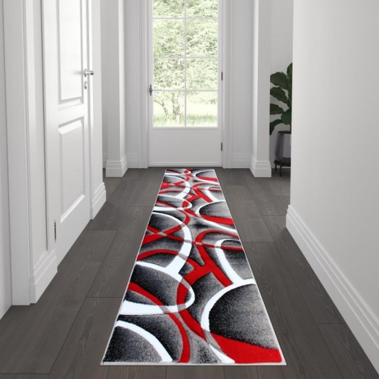 Flash Furniture Atlan Collection 2x7 Red Abstract Rug KP-RG951-27-RD-GG