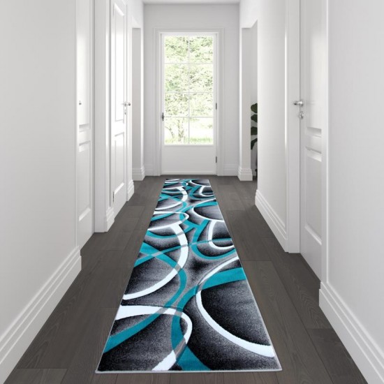 Flash Furniture Atlan Collection 3x10 Turquoise Abstract Rug KP-RG951-310-TQ-GG