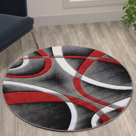 Flash Furniture Atlan Collection 4x4 Red Abstract Rug KP-RG951-44-RD-GG