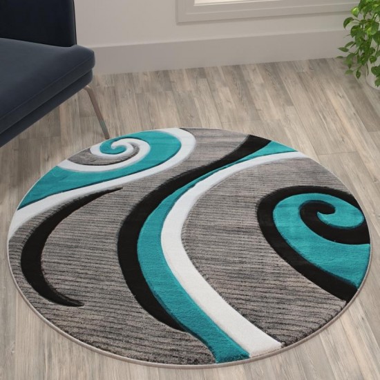 Flash Furniture Atlan Collection 4x4 Turquoise Abstract Rug KP-RG951-44-TQ-GG