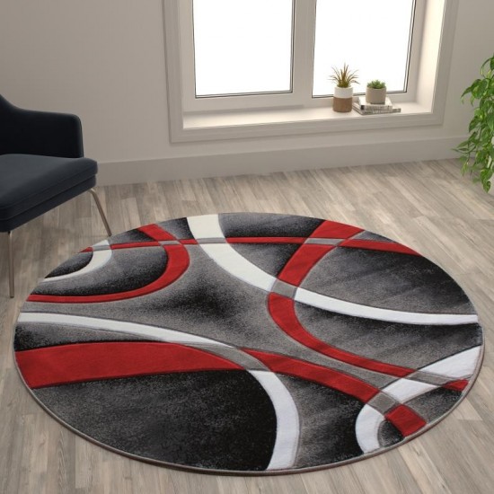 Flash Furniture Atlan Collection 5x5 Red Abstract Rug KP-RG951-55-RD-GG