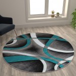 Flash Furniture Atlan Collection 5x5 Turquoise Abstract Rug KP-RG951-55-TQ-GG