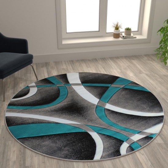 Flash Furniture Atlan Collection 5x5 Turquoise Abstract Rug KP-RG951-55-TQ-GG