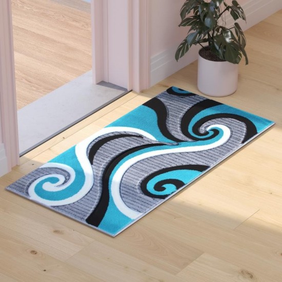 Flash Furniture Athos Collection 2x3 Turquoise Abstract Rug KP-RG952-23-TQ-GG