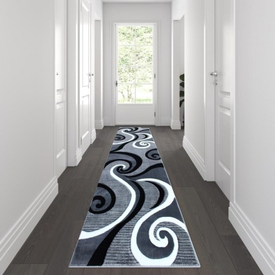 Flash Furniture Athos Collection 3x10 Gray Abstract Rug KP-RG952-310-GY-GG