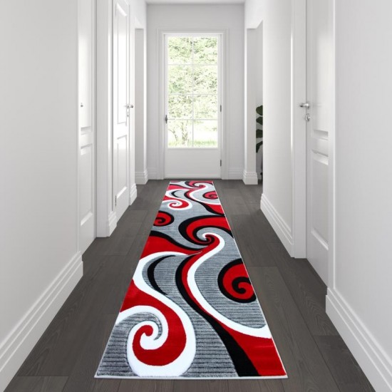 Flash Furniture Athos Collection 3x10 Red Abstract Rug KP-RG952-310-RD-GG