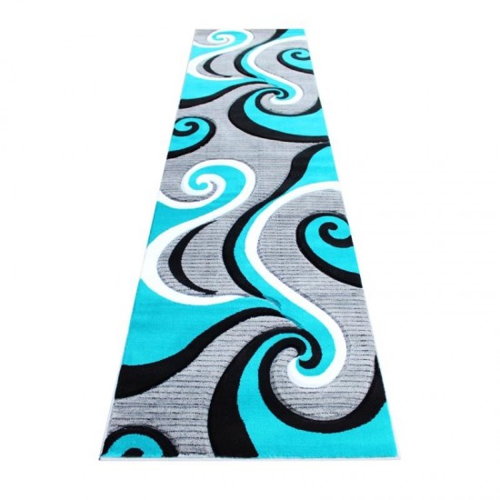 Flash Furniture Athos Collection 3x10 Turquoise Abstract Rug KP-RG952-310-TQ-GG