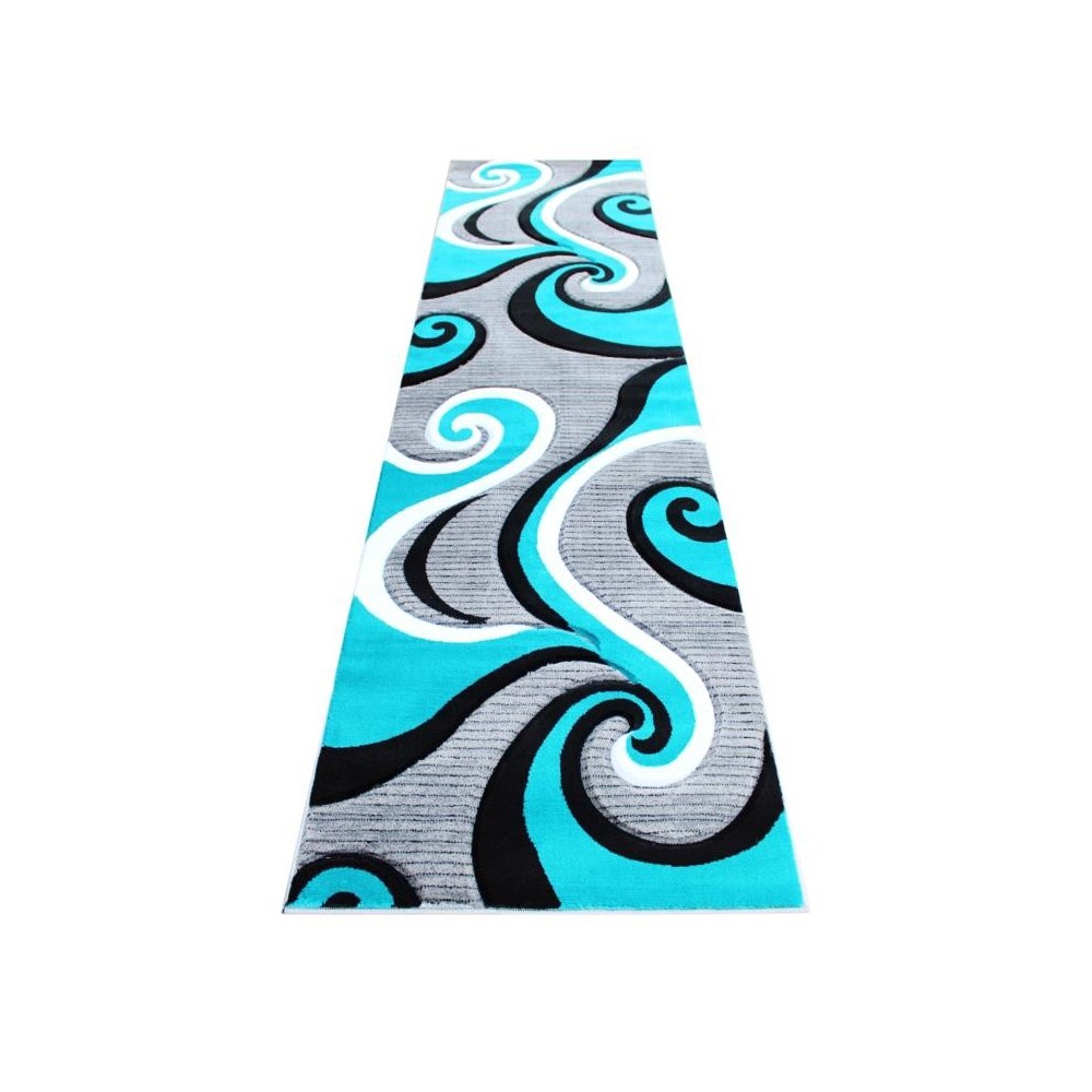 Flash Furniture Athos Collection 3x10 Turquoise Abstract Rug KP-RG952-310-TQ-GG