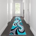 Flash Furniture Athos Collection 3x10 Turquoise Abstract Rug KP-RG952-310-TQ-GG