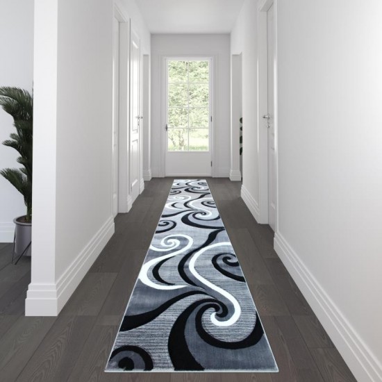 Flash Furniture Athos Collection 3x16 Gray Abstract Rug KP-RG952-316-GY-GG