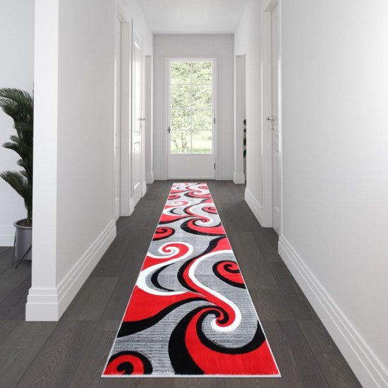 Flash Furniture Athos Collection 3x16 Red Abstract Rug KP-RG952-316-RD-GG