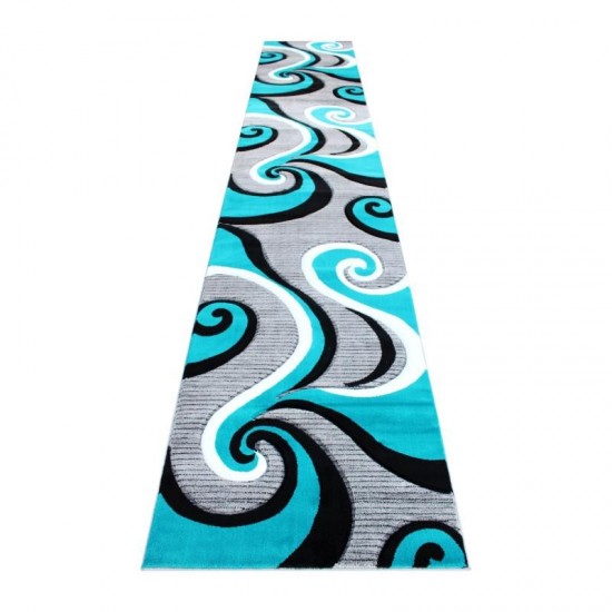 Flash Furniture Athos Collection 3x16 Turquoise Abstract Rug KP-RG952-316-TQ-GG