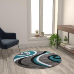 Flash Furniture Athos Collection 4x4 Turquoise Abstract Rug KP-RG952-44-TQ-GG