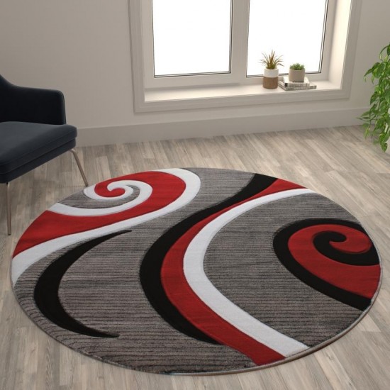 Flash Furniture Athos Collection 5x5 Red Abstract Rug KP-RG952-55-RD-GG