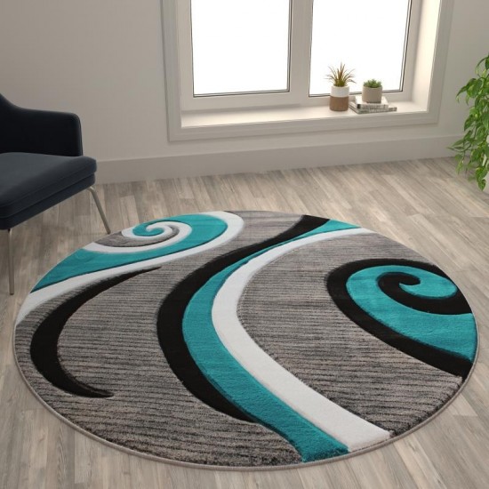 Flash Furniture Athos Collection 5x5 Turquoise Abstract Rug KP-RG952-55-TQ-GG