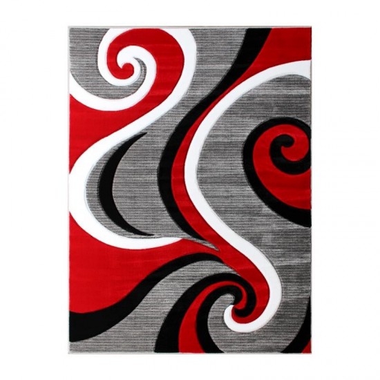 Flash Furniture Athos Collection 5x7 Red Abstract Rug KP-RG952-57-RD-GG