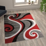 Flash Furniture Athos Collection 5x7 Red Abstract Rug KP-RG952-57-RD-GG