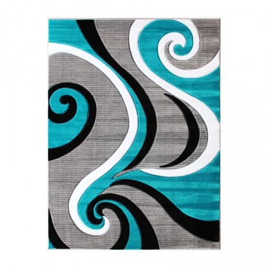 Flash Furniture Athos Collection 5x7 Turquoise Abstract Rug KP-RG952-57-TQ-GG