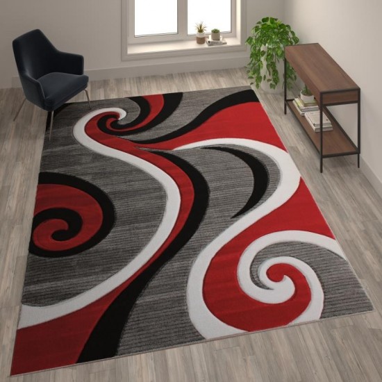 Flash Furniture Athos Collection 8x10 Red Abstract Rug KP-RG952-810-RD-GG