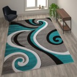 Flash Furniture Athos Collection 8x10 Turquoise Abstract Rug KP-RG952-810-TQ-GG