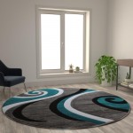 Flash Furniture Athos Collection 8x8 Turquoise Abstract Rug KP-RG952-88-TQ-GG