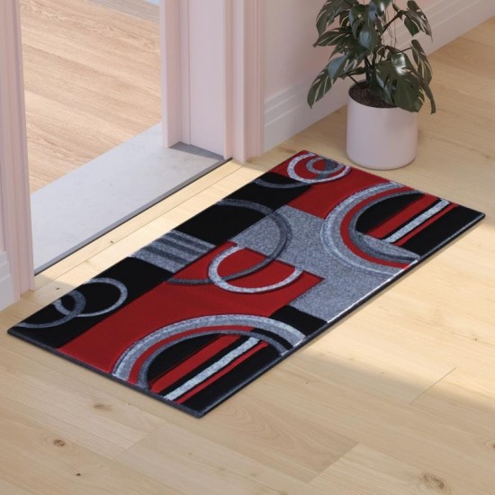 Flash Furniture Audra Collection 2x3 Red Geometric Rug KP-RG953-23-RD-GG