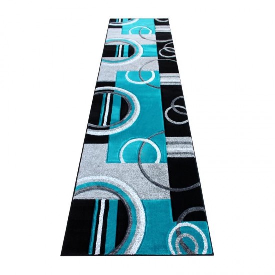 Flash Furniture Audra Collection 3x10 Turquoise Geometric Rug KP-RG953-310-TQ-GG