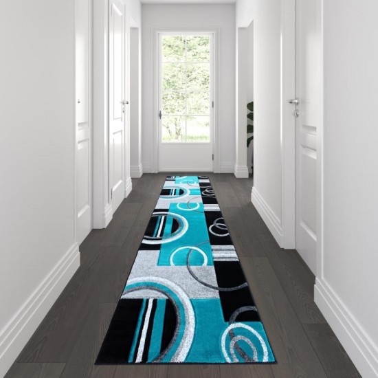Flash Furniture Audra Collection 3x10 Turquoise Geometric Rug KP-RG953-310-TQ-GG