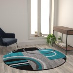 Flash Furniture Audra Collection 5x5 Turquoise Geometric Rug KP-RG953-55-TQ-GG