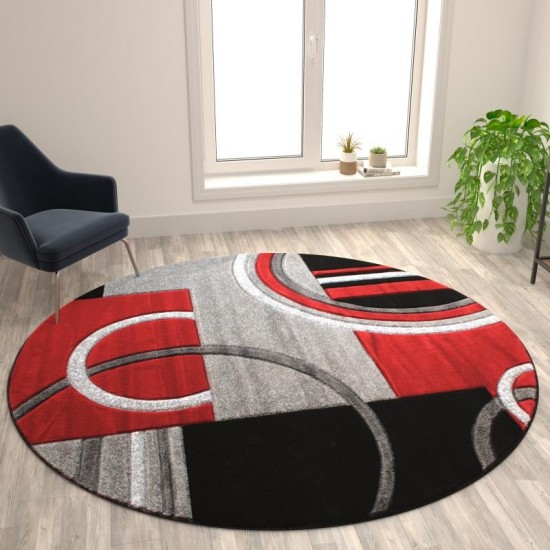 Flash Furniture Audra Collection 8x8 Red Geometric Rug KP-RG953-88-RD-GG