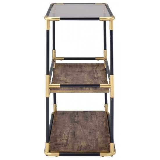 ACME Heleris Console Table, Black/Gold & Smoky Glass