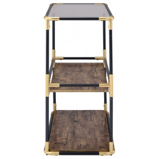 ACME Heleris Console Table, Black/Gold & Smoky Glass