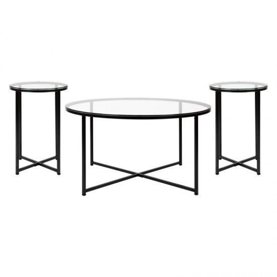 Flash Furniture 3 Piece Glass Coffee Table Set NAN-CEK-1786-BK-GG