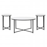 Flash Furniture 3 Piece White Coffee Table Set NAN-CEK-1787-BK-GG