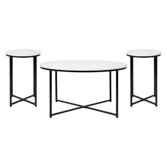 Flash Furniture 3 Piece White Coffee Table Set NAN-CEK-1787-BK-GG