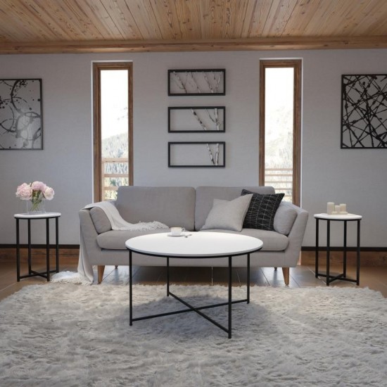 Flash Furniture 3 Piece White Coffee Table Set NAN-CEK-1787-BK-GG