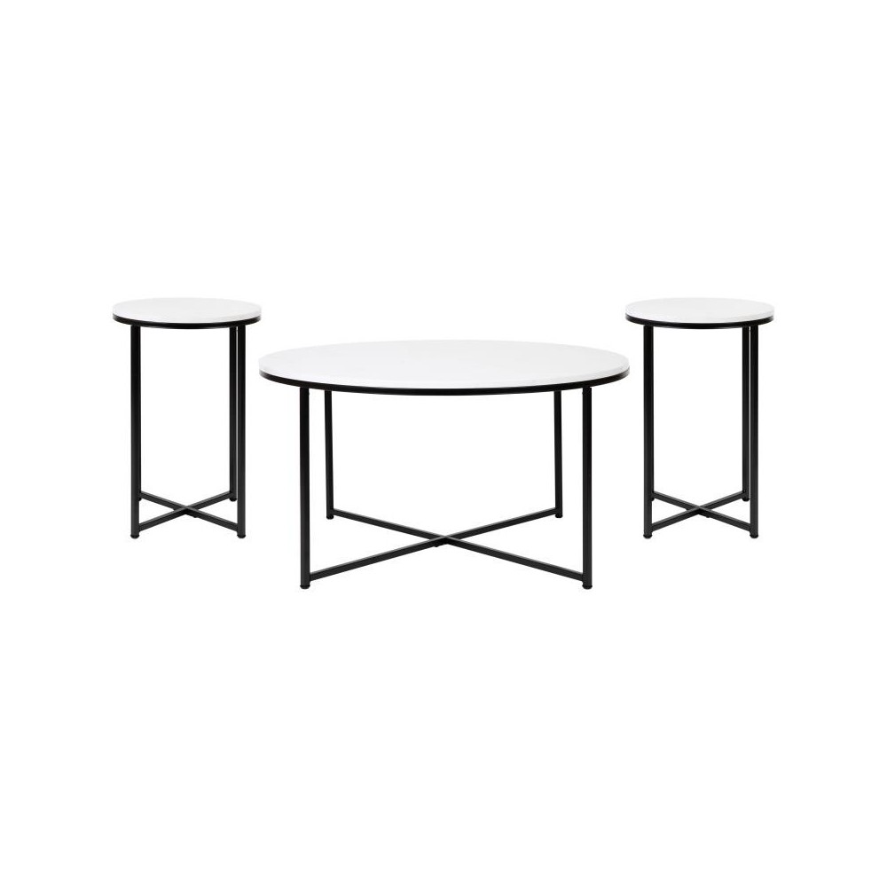 Flash Furniture 3PC White Marbled Table Set NAN-CEK-1787-MRBL-BK-GG