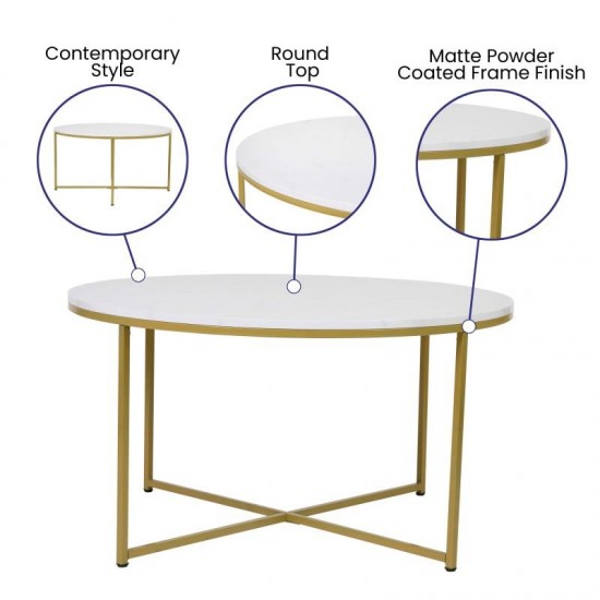 Flash Furniture 3PC White Marbled Table Set NAN-CEK-1787-MRBL-GG