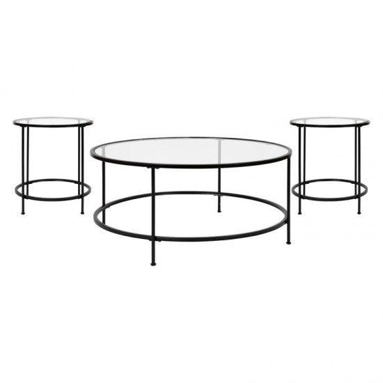 Flash Furniture 3 Piece Glass Coffee Table Set NAN-CEK-21750-BK-GG