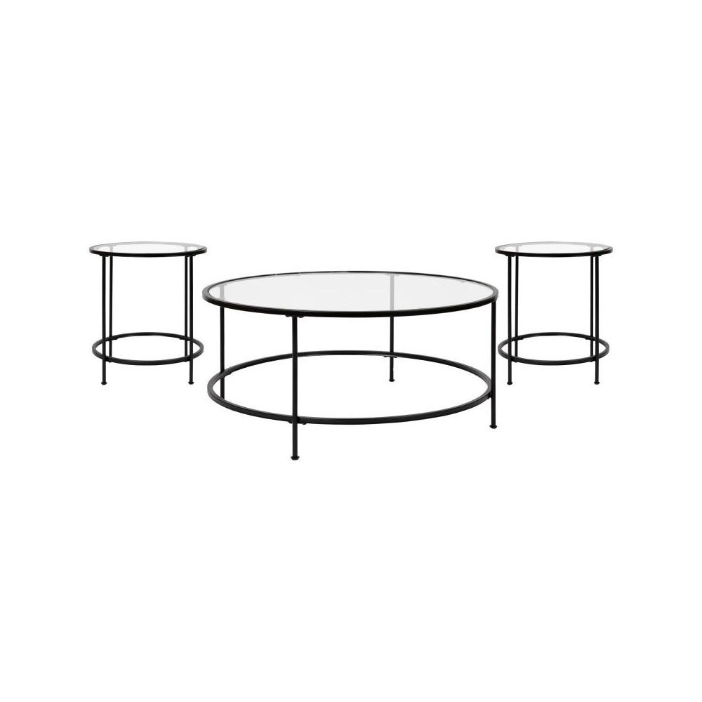 Flash Furniture 3 Piece Glass Coffee Table Set NAN-CEK-21750-BK-GG