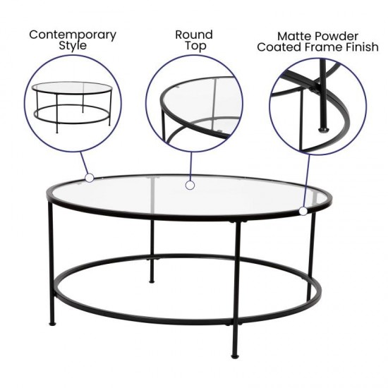 Flash Furniture 3 Piece Glass Coffee Table Set NAN-CEK-21750-BK-GG